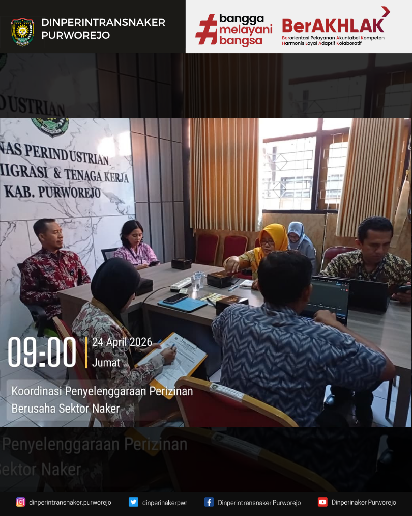Dinperintransnaker Purworejo Gelar Rapat Koordinasi Perizinan Berbasis Risiko Sektor Ketenagakerjaan