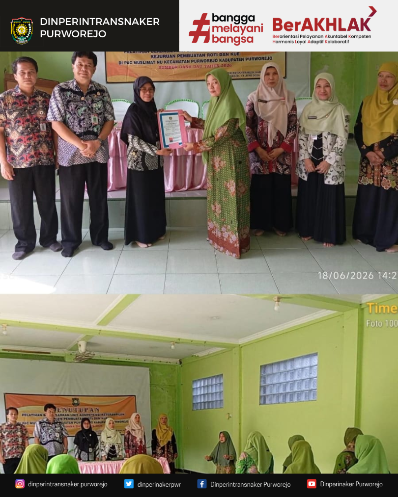 BLK Purworejo Resmi Tutup Pelatihan Pembuatan Roti dan Kue untuk PAC Muslimat NU