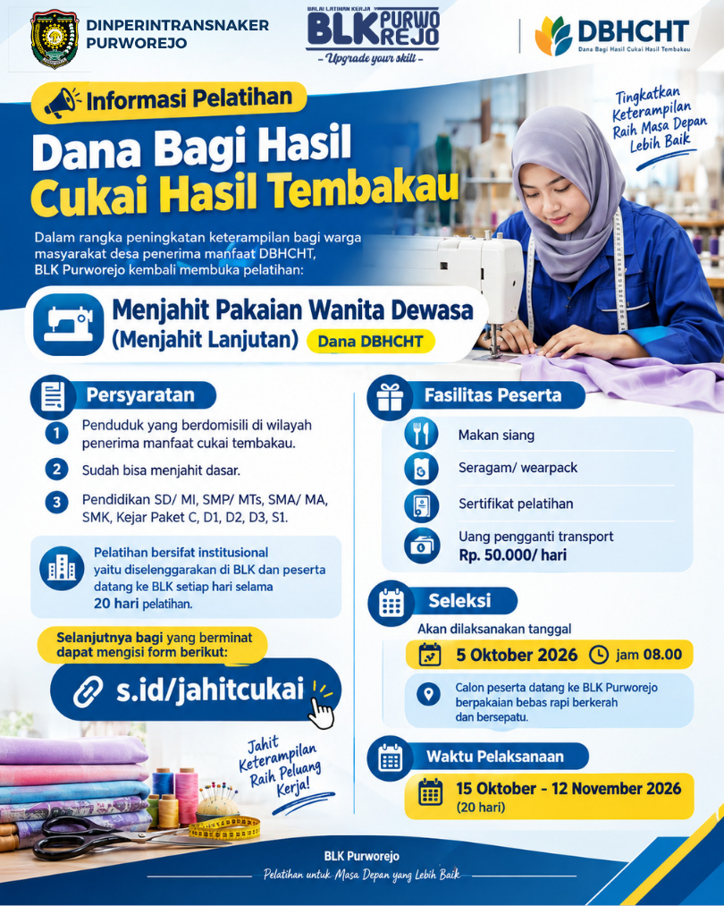 Informasi Pelatihan Menjahit Lanjutan Dana Bagi Hasil Cukai Hasil Tembakau Tahun 2026