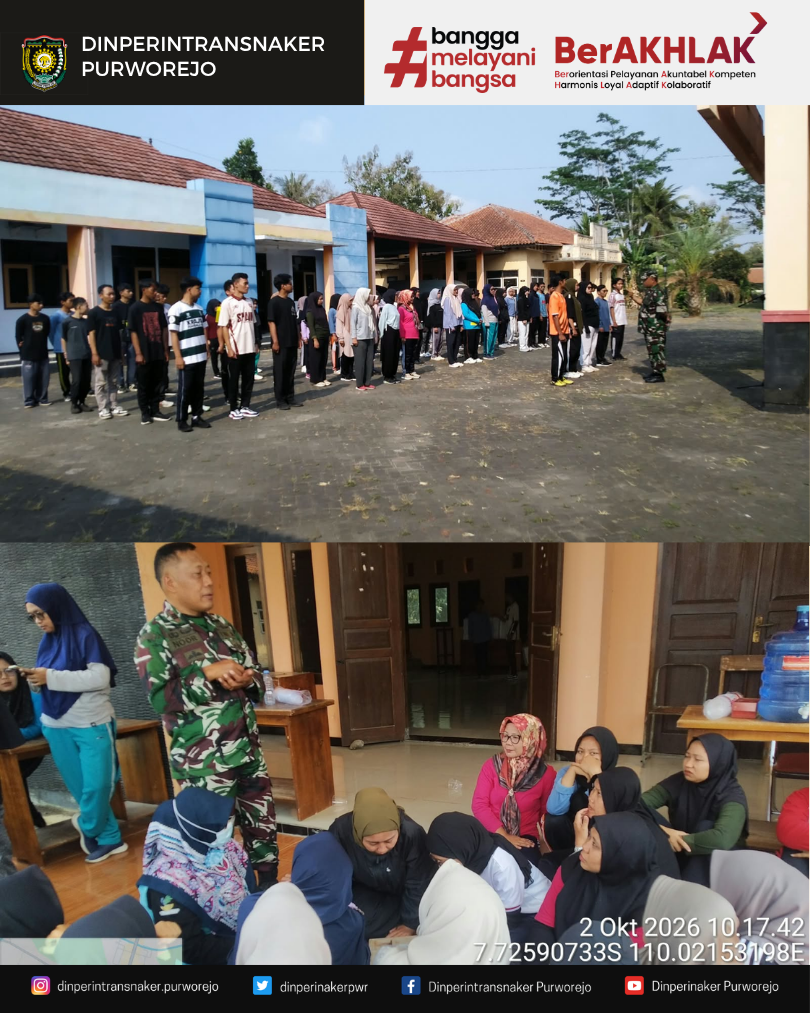 Tingkatkan Etos Kerja, 96 Peserta Pelatihan Vokasi BLK Purworejo Jalani Pembinaan FMD Bersama TNI